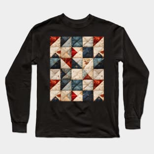 Retro Geometric Distressed Patchwork Quilt Pattern Long Sleeve T-Shirt